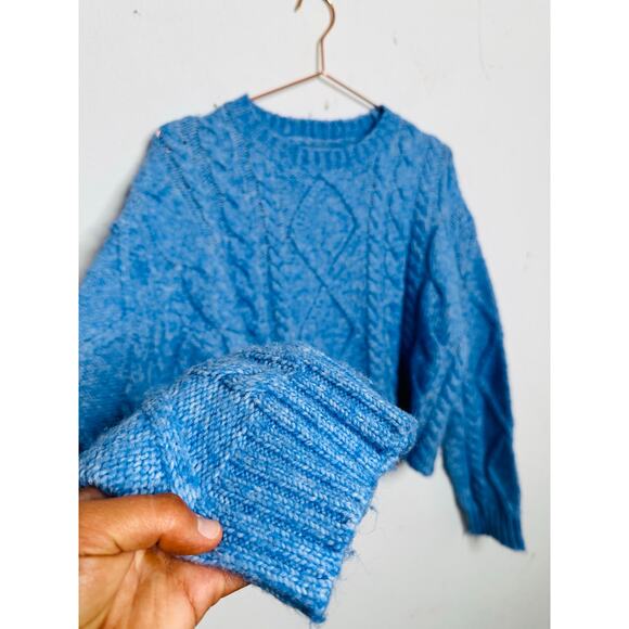 RACHEL PARCELL Baby Blue Cable Knit Long Sleeve Crewneck Sweater size Small - Picture 5 of 14